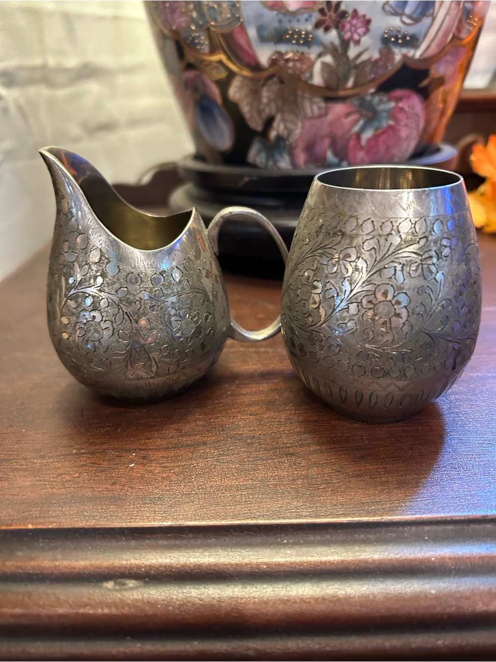 ZY gifts India silver plate engraved sugar and creamer